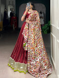 Fantastic Maroon Lace Work Chanderi Navratri Lehenga Choli With Dupatta