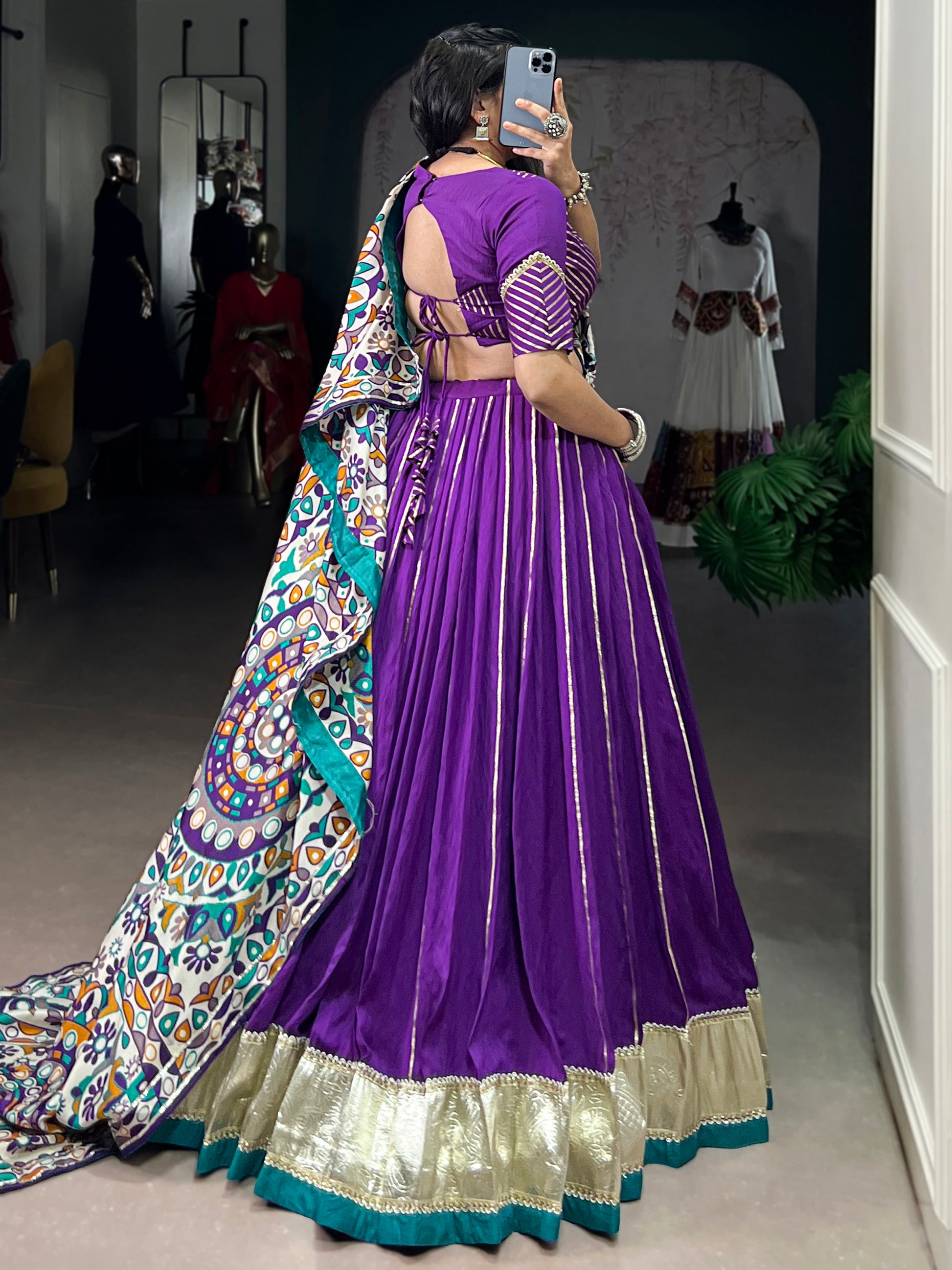 Sparkling Purple Zari Weaving Chanderi Festival Wear Lehenga Choli