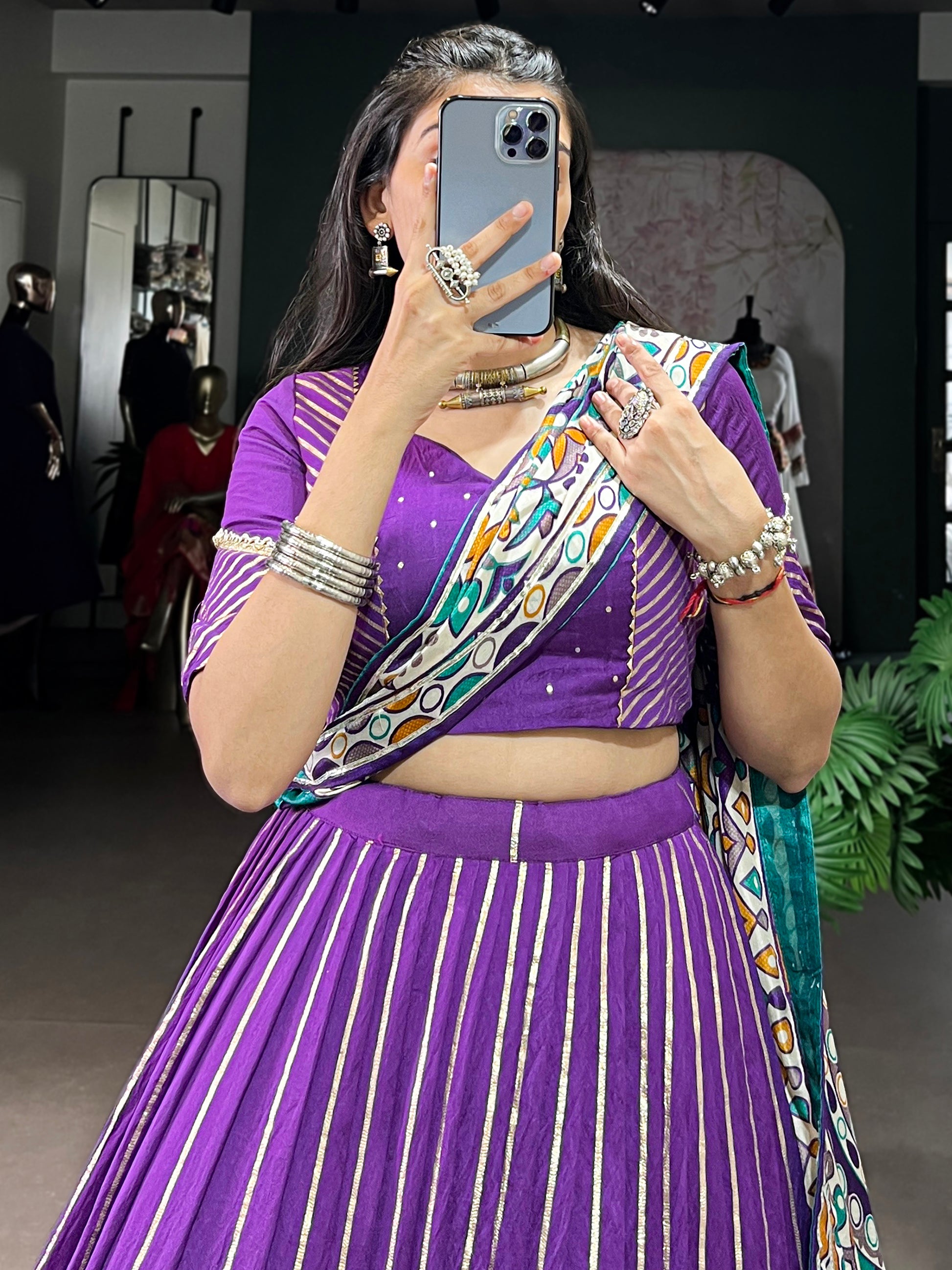 Sparkling Purple Zari Weaving Chanderi Festival Wear Lehenga Choli