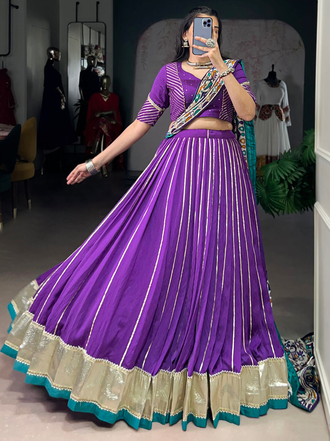 Sparkling Purple Zari Weaving Chanderi Festival Wear Lehenga Choli