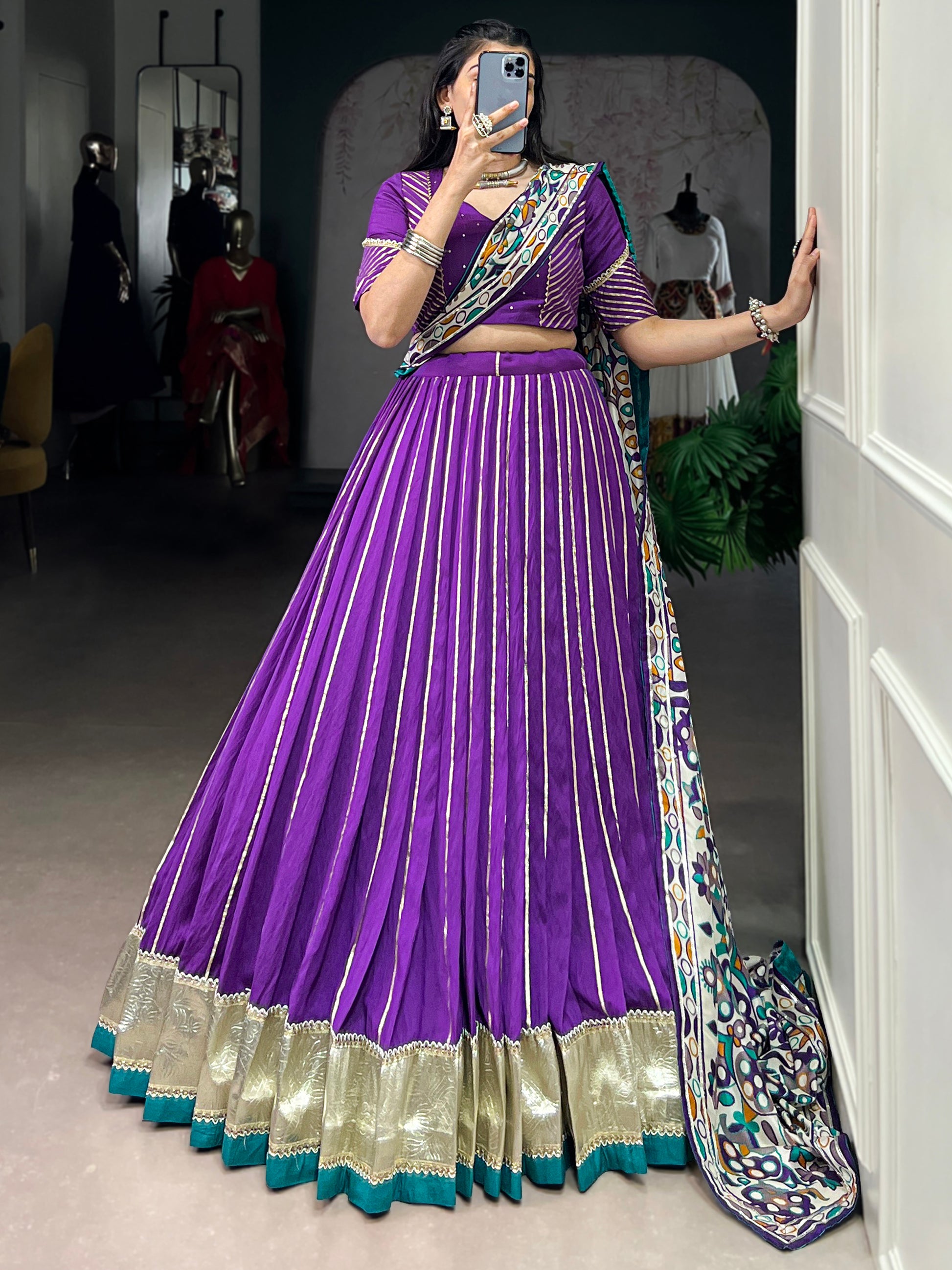 Sparkling Purple Zari Weaving Chanderi Festival Wear Lehenga Choli