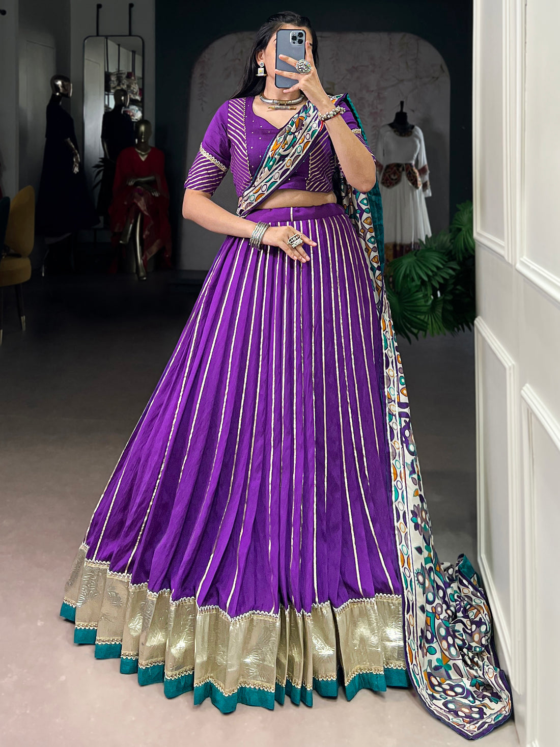 Sparkling Purple Zari Weaving Chanderi Festival Wear Lehenga Choli