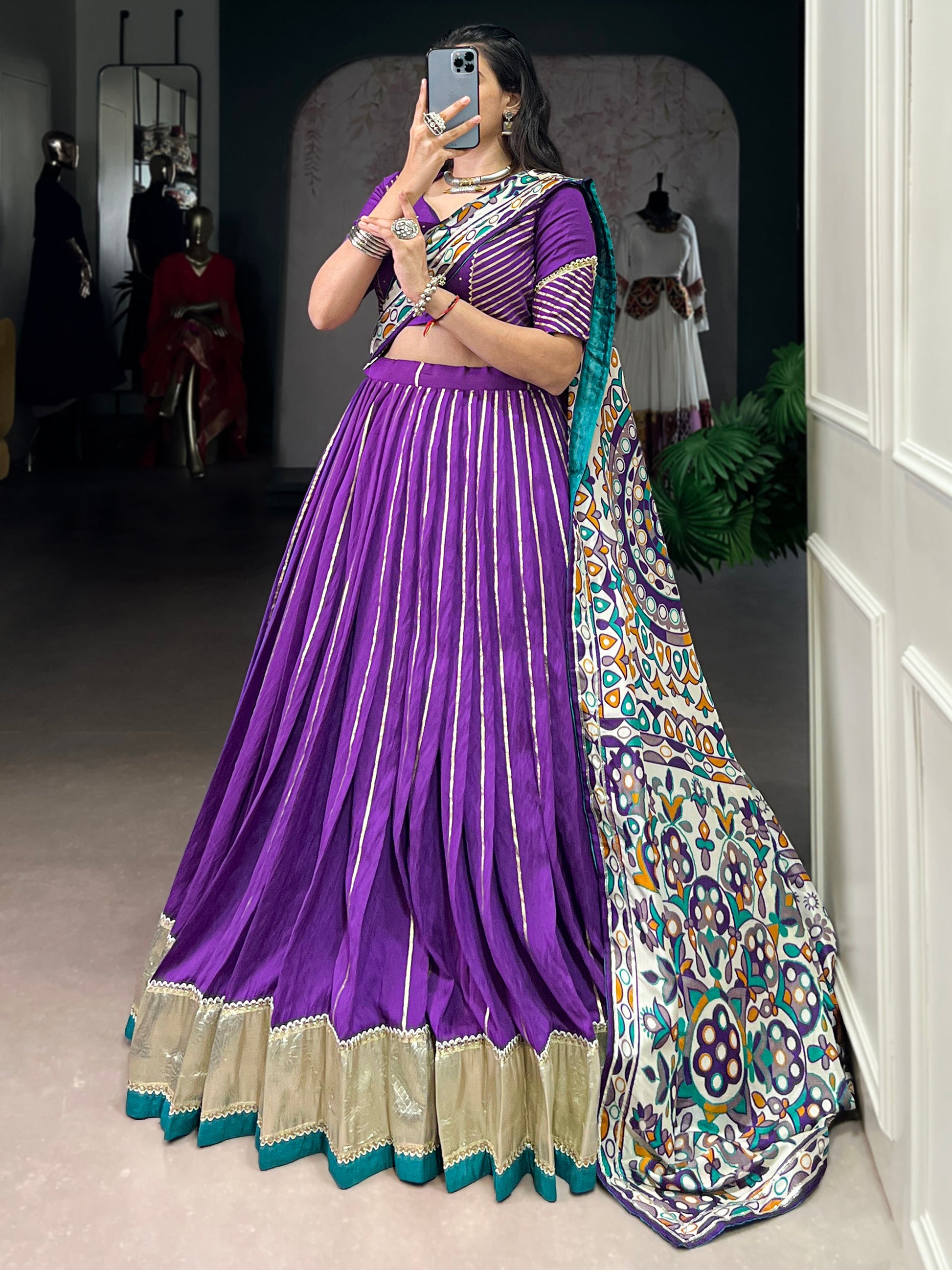 Sparkling Purple Zari Weaving Chanderi Festival Wear Lehenga Choli