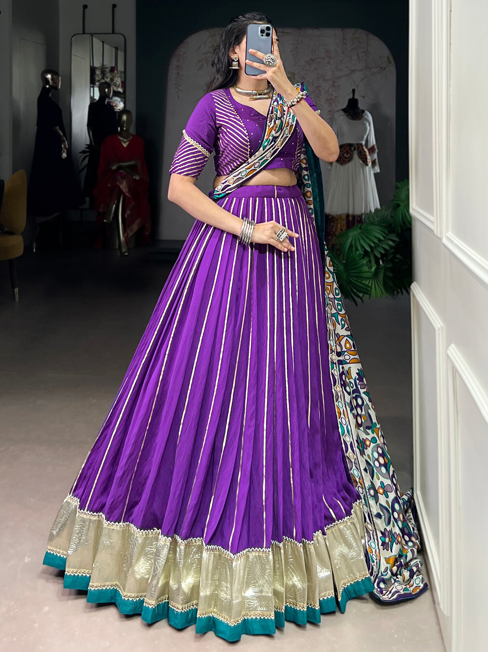 Sparkling Purple Zari Weaving Chanderi Festival Wear Lehenga Choli