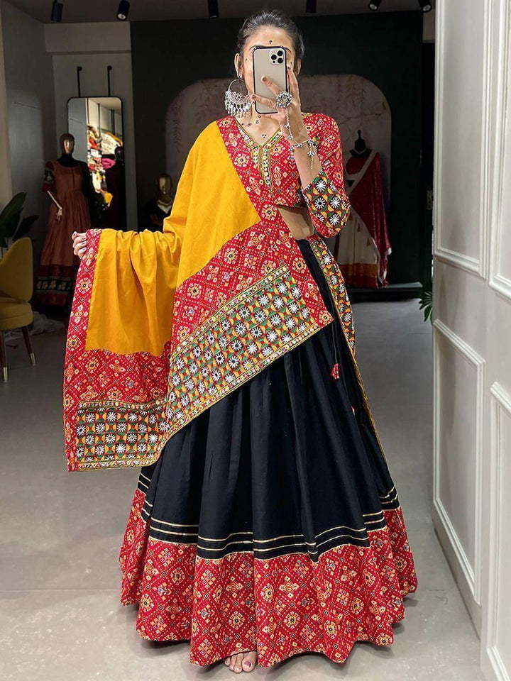 Captivating Black Digital Printed Cotton Navratri Wear Lehenga Choli