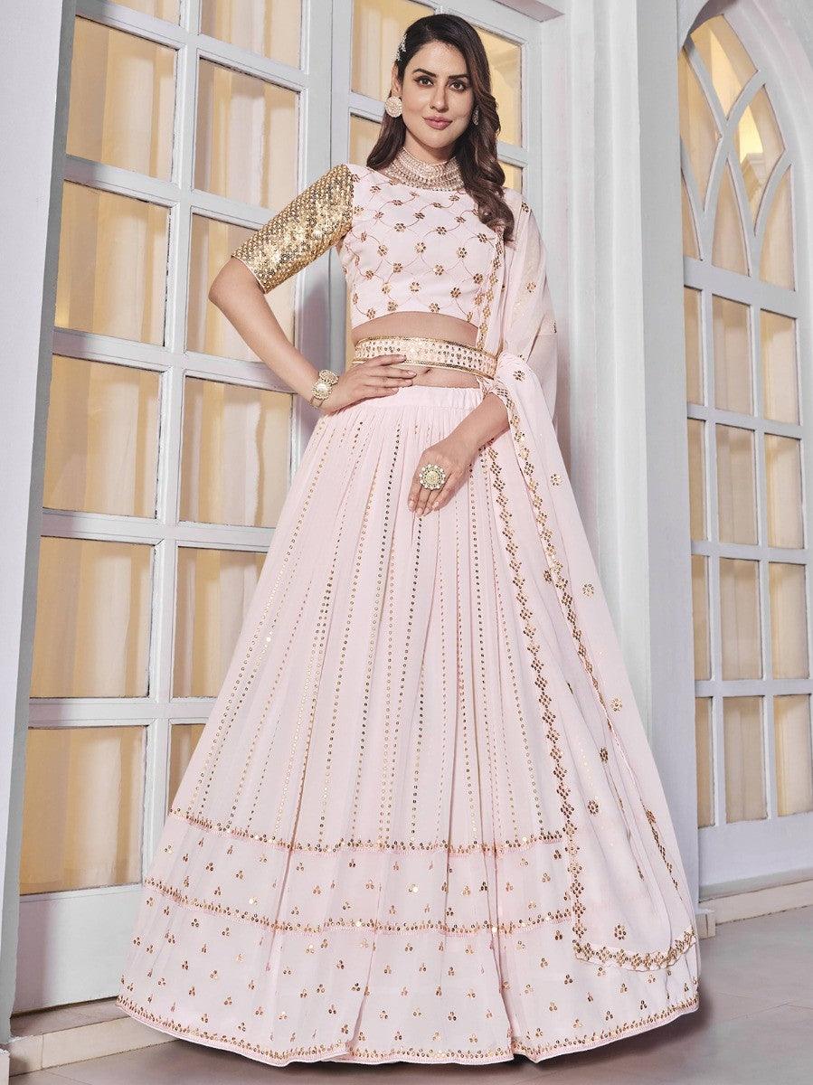 Stunning Pink Sequins Georgette Wedding Wear Lehenga Choli