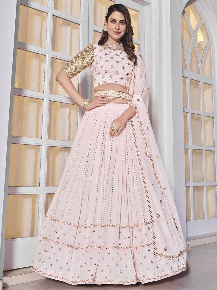 Stunning Pink Sequins Georgette Wedding Wear Lehenga Choli