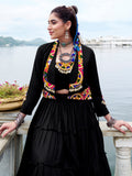 Dazzling Black Gamthi Work Rayon Navratri Wear  Lehenga Choli With Jacket