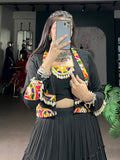 Dramatic Black Gamthi Work Rayon Navratri Wear Lehenga Choli