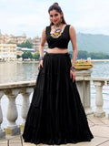 Dazzling Black Gamthi Work Rayon Navratri Wear  Lehenga Choli With Jacket