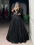 Dramatic Black Gamthi Work Rayon Navratri Wear Lehenga Choli