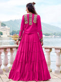 Pretty Rani Pink Gamthi Work Rayon Navratri Wear  Lehenga Choli With Jacket