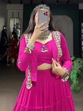 Superb Rani Pink Gamthi Work Rayon Navratri Wear Lehenga Choli