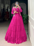 Superb Rani Pink Gamthi Work Rayon Navratri Wear Lehenga Choli