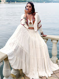 Awesome White Gamthi Work Rayon Navratri Wear  Lehenga Choli With Jacket