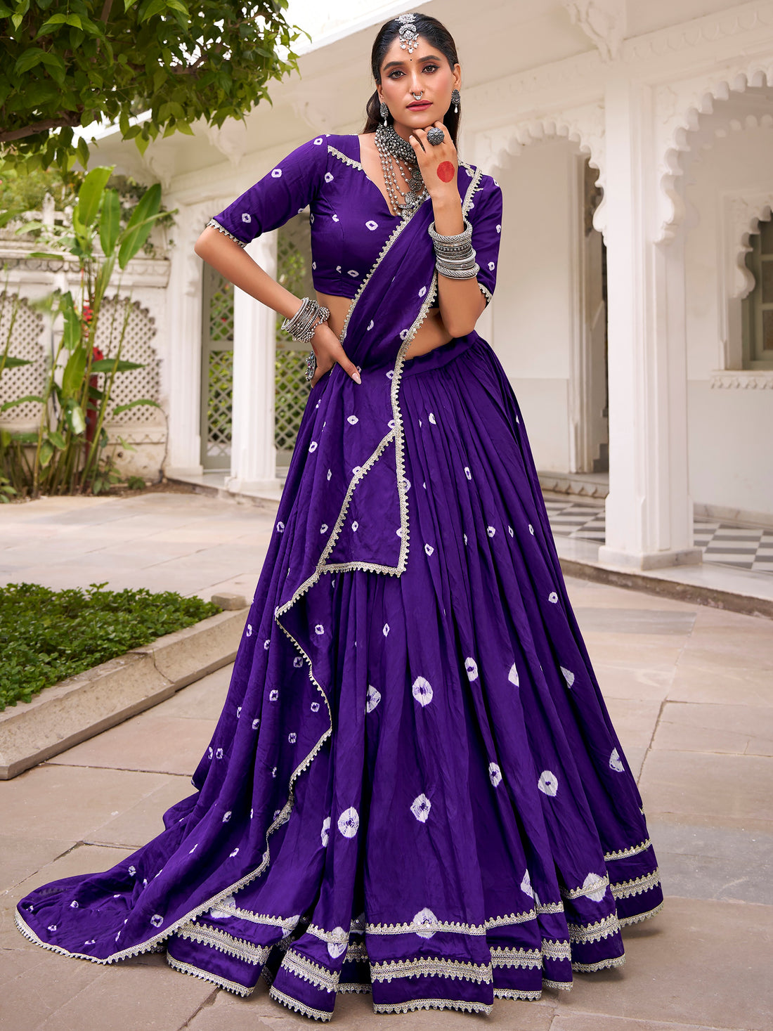 Attractive Purple Badhani Printed Chanderi Festival Wear Lehenga Choli