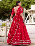 Enchanting Red Badhani Printed Chanderi  Navratri Wear Lehenga Choli