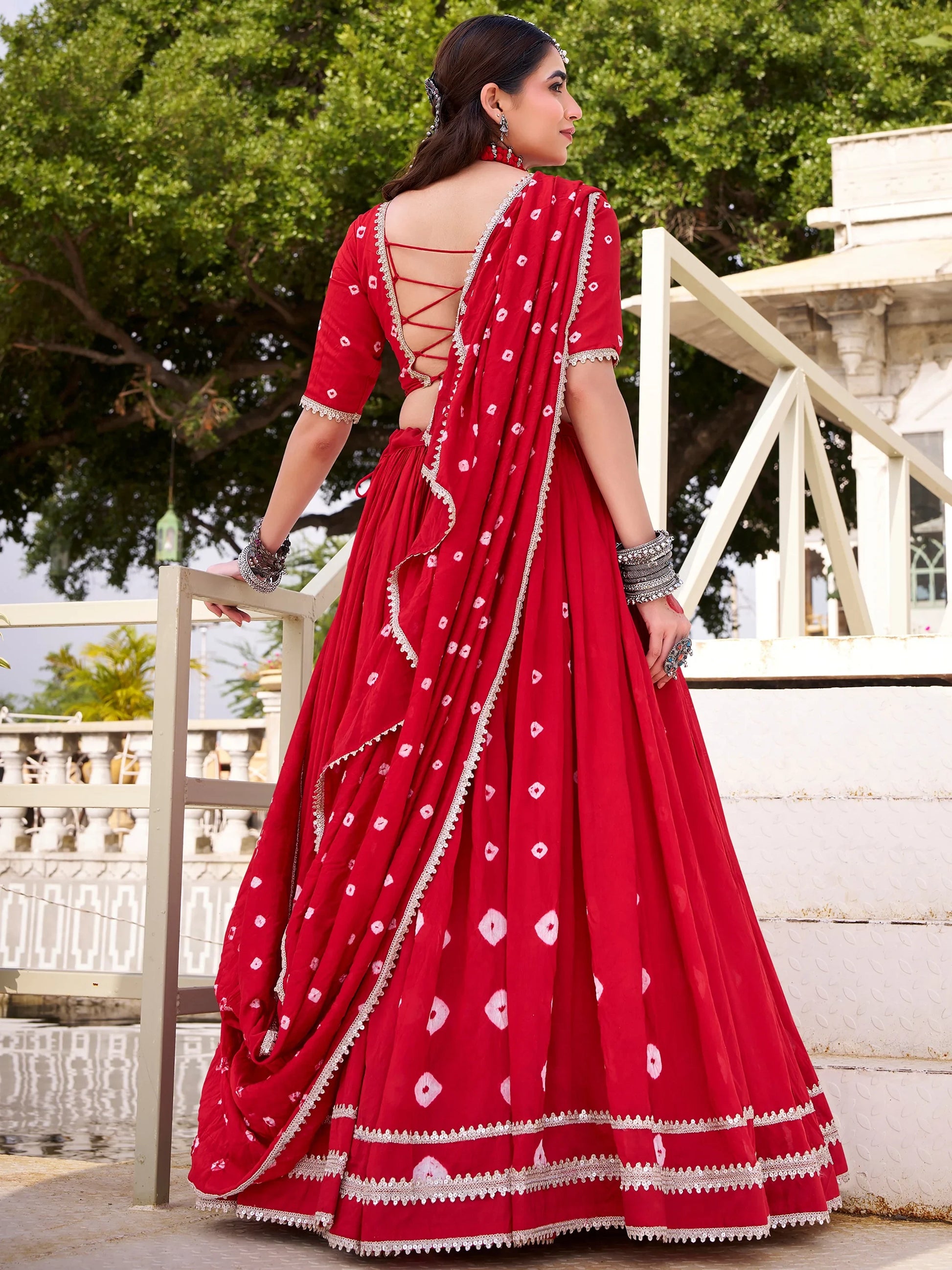 Enchanting Red Badhani Printed Chanderi  Navratri Wear Lehenga Choli