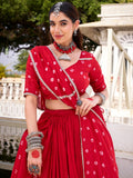 Enchanting Red Badhani Printed Chanderi  Navratri Wear Lehenga Choli