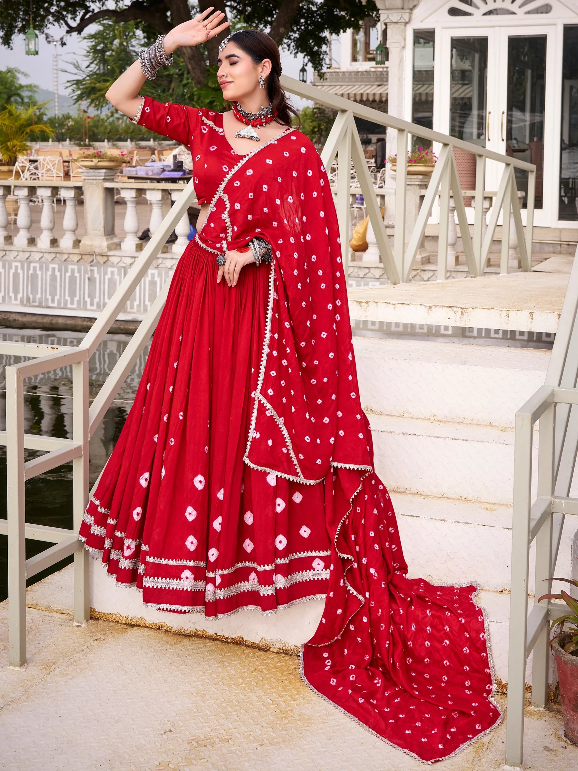 Enchanting Red Badhani Printed Chanderi  Navratri Wear Lehenga Choli