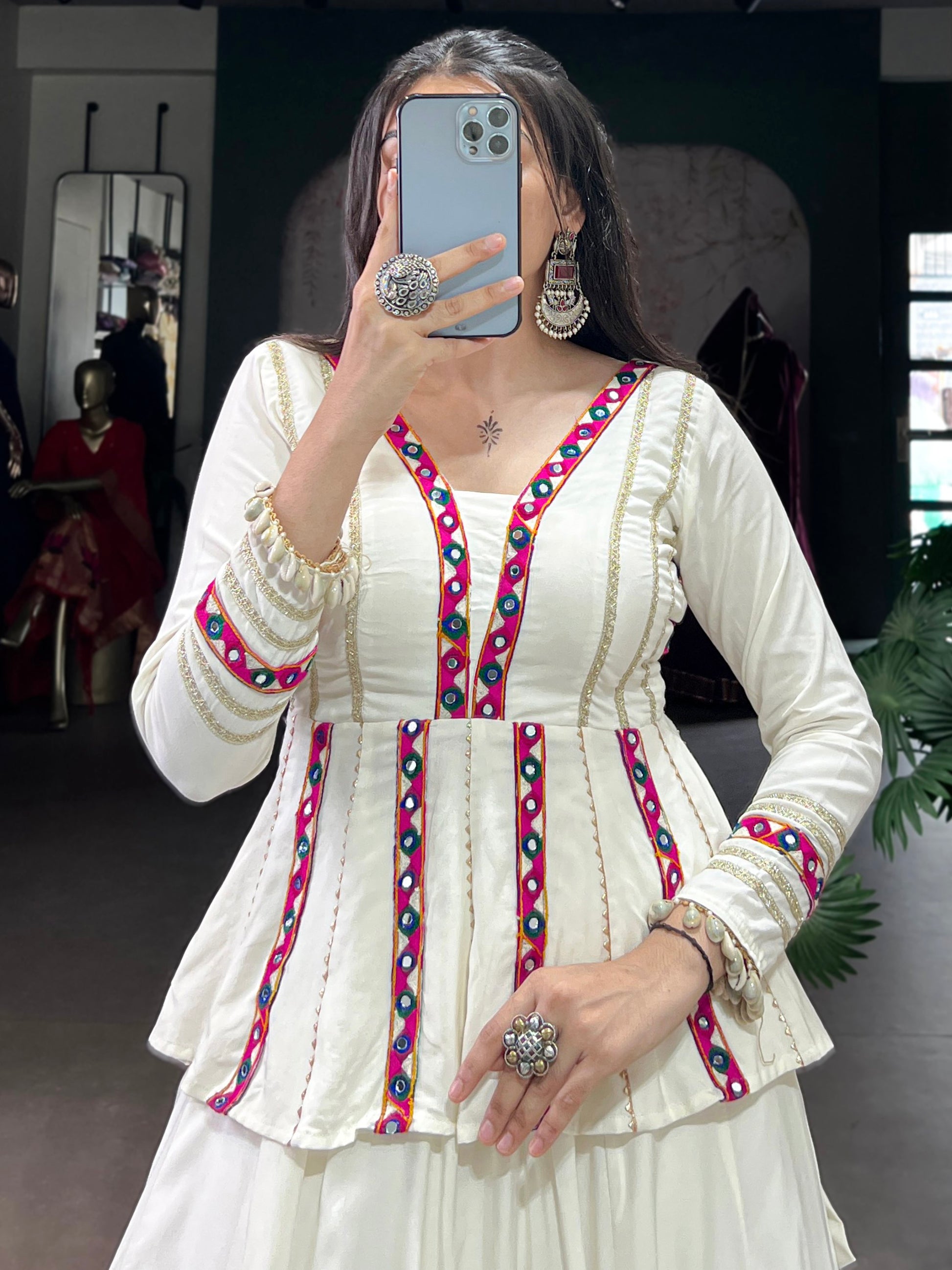 Fantabulous White Rayon Festive Special Lehenga With Gamthi Work Peplum To