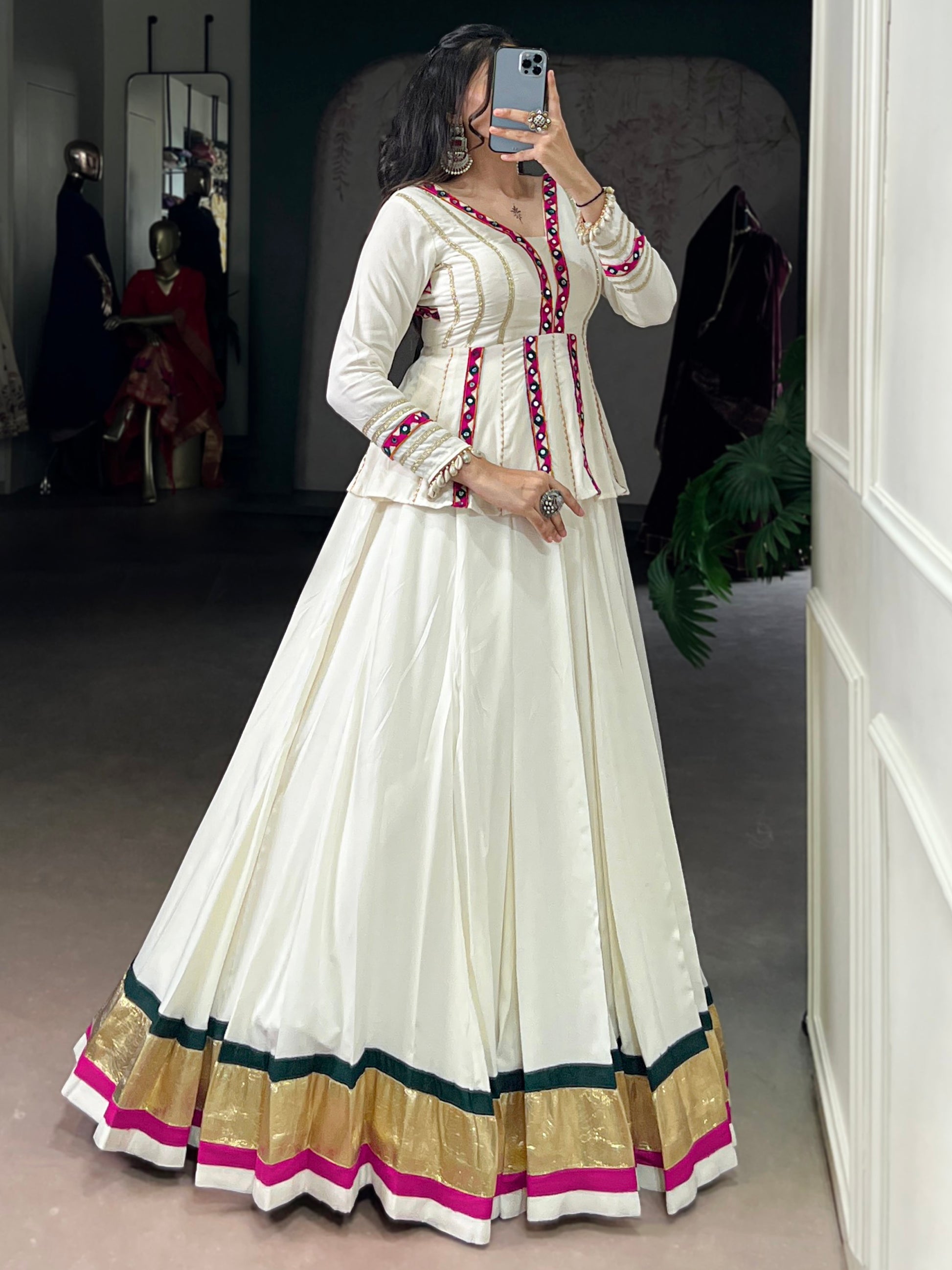 Fantabulous White Rayon Festive Special Lehenga With Gamthi Work Peplum To