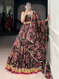 Glowing Black Foil Print Chiffon Traditional Lehenga Choli With Dupatta