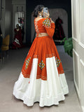 Festive Orange Patch Work Rayon Navratri Wear Lehenga Choli