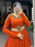 Festive Orange Patch Work Rayon Navratri Wear Lehenga Choli