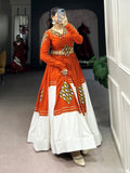 Festive Orange Patch Work Rayon Navratri Wear Lehenga Choli