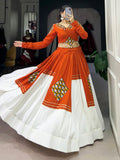 Festive Orange Patch Work Rayon Navratri Wear Lehenga Choli