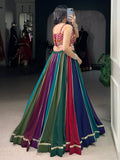 Engaging Multi-Color Lace Work Rayon Navratri Wear Lehenga Choli