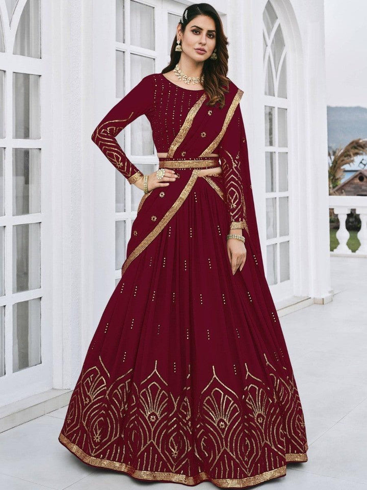 Maroon Sequins Georgette Wedding Wear Lehenga Choli