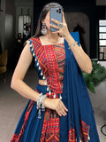 Attractive Blue Foil Work Cotton Navratri Wear Lehenga Choli With Dupatta
