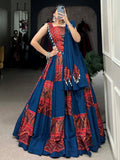 Attractive Blue Foil Work Cotton Navratri Wear Lehenga Choli With Dupatta