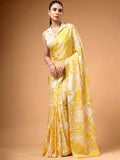 Stunning Yellow Digital Printed Satin Casual Saree With Blouse