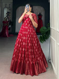 Regal Maroon Zari Woven Cotton Festive Wear Gown