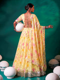 Sunny Yellow Floral Printed Silk Haldi Wear Lehenga Choli