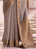 Lovable Grey Zari Weaving Tissue Silk Festival Wear Saree With Blouse