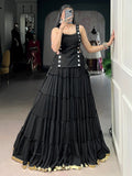 Amazeballs Black Mirror Work Chiffon Festive Wear Crop Top Lehenga With Koti