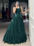 Precious Green Lace Work Chiffon Navratri Wear Crop Top Lehenga