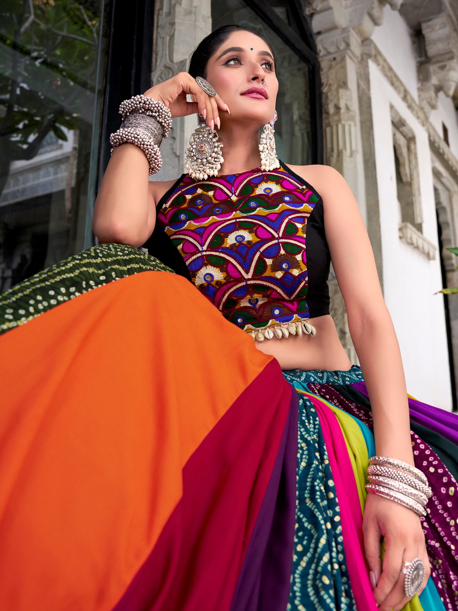 Adorable Multicolor Gota Patti Rayon Navratri Wear Lehenga Choli