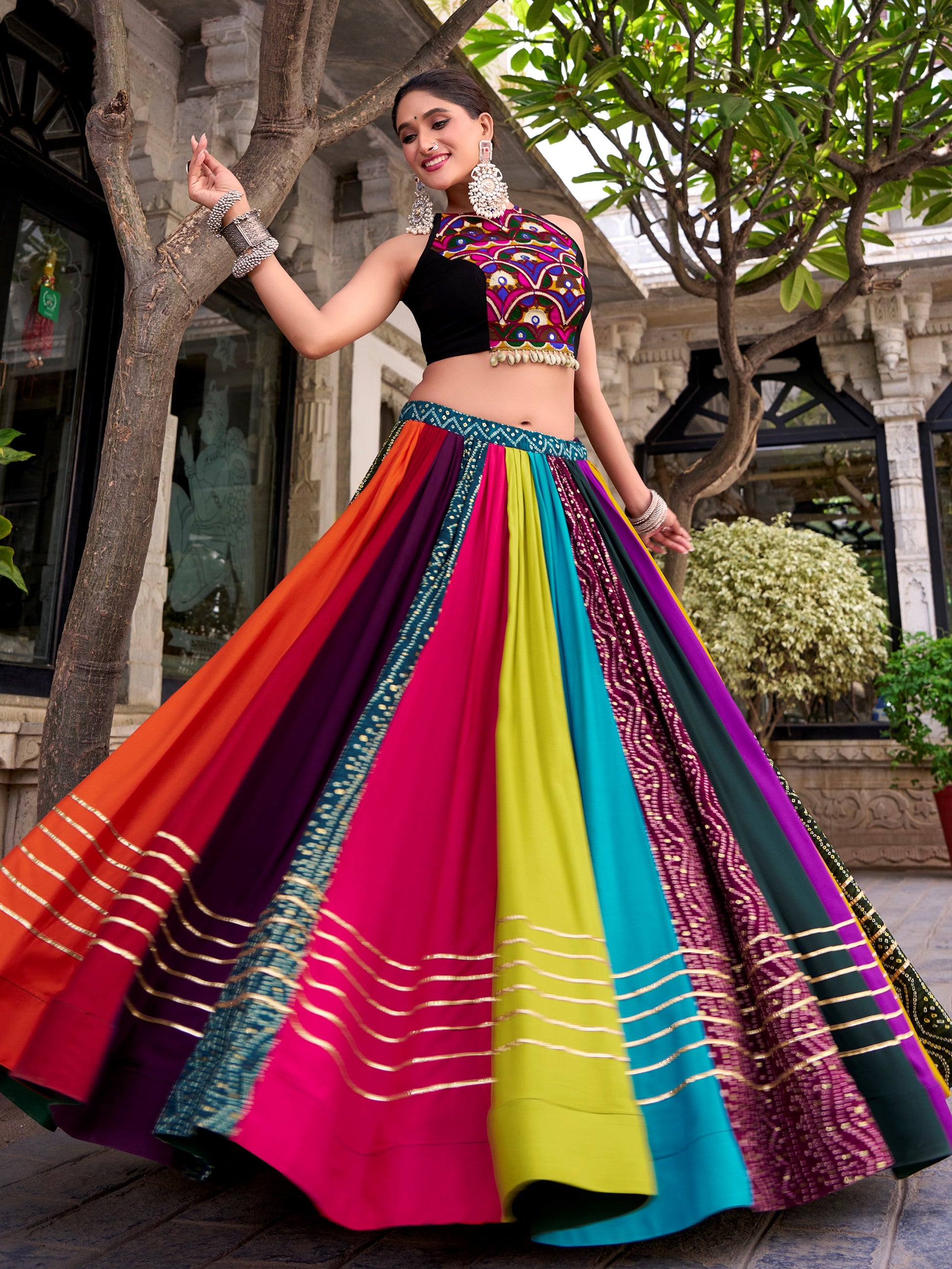 Adorable Multicolor Gota Patti Rayon Navratri Wear Lehenga Choli
