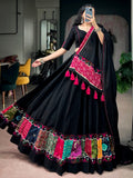 Striking Black Patchwork Cotton Navratri Wear Lehenga Choli