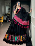 Striking Black Patchwork Cotton Navratri Wear Lehenga Choli