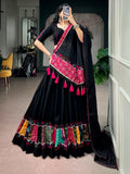 Striking Black Patchwork Cotton Navratri Wear Lehenga Choli