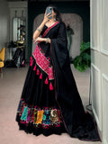 Striking Black Patchwork Cotton Navratri Wear Lehenga Choli