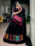 Striking Black Patchwork Cotton Navratri Wear Lehenga Choli