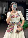 Artistic Off White Gamthi Work Cotton Navratri Wear Lehenga Choli