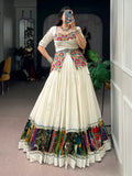 Artistic Off White Gamthi Work Cotton Navratri Wear Lehenga Choli